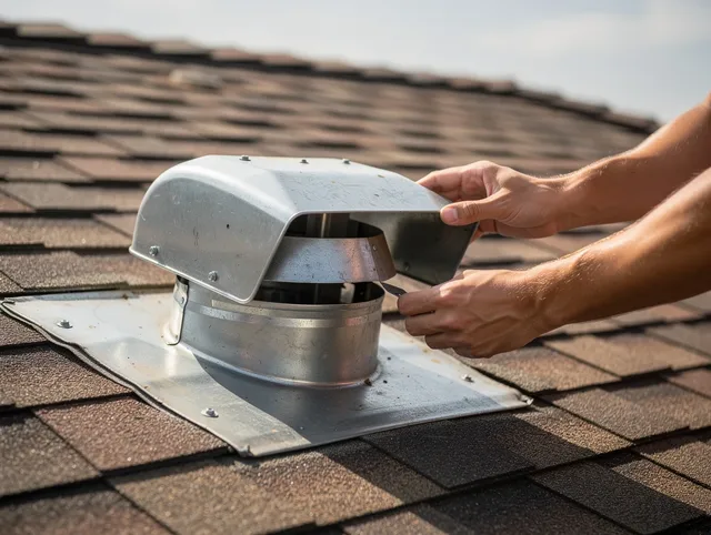 Rock Hill Dryer Vent Cleaning certified technician safely cleaning a roof-mounted dryer vent in Rock Hill