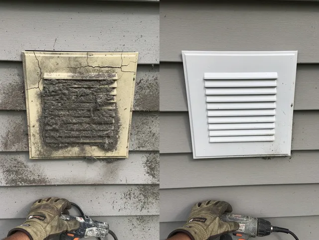 Rock Hill Dryer Vent Cleaning technician installing high-quality dryer vent cover at a residential property in Rock Hill