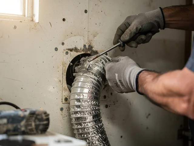 Rock Hill Dryer Vent Cleaning technician performing precise dryer vent hose installation in Rock Hill